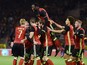 Belgium's Jan Vertonghen (C, No5) celebrates with teammates after scoring during the friendly international match between Belgium and Italy at Baudoin King Stadium in Brussels, on November 13, 2015.