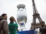 A giant European Championship trophy at the Eiffel Tower in Paris on June 23, 2013 to promote Euro 2016
