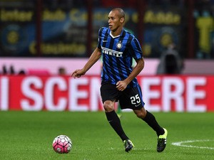 Joao Miranda of Internazionale Milano in action during the Serie A match between FC Internazionale Milano and Hellas Verona FC at Stadio Giuseppe Meazza on September 23, 2015