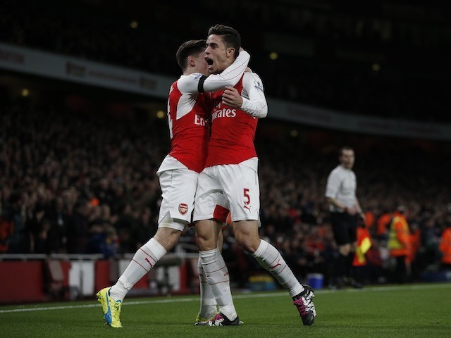 Gabriel celebrates scoring for Arsenal against Bournemouth on December 28, 2015