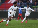 Marseille's Michy Batshuayi celebrates after scoring a goal against Caen on January 17, 2016
