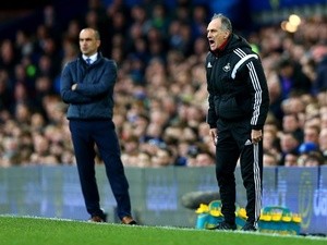 Francesco Guidolin and Roberto Martinez during the Premier League match between Everton and Swansea City at Goodison Park on January 24, 2016