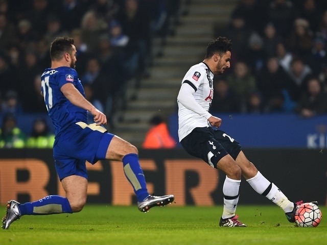 Nacer Chadli scores Tottenham Hotspur's second goal against Leicester City on January 20