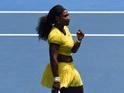 Serena Williams celebrates defeating Maria Sharapova in the quarter-finals of the Australian Open on January 26, 2016