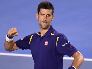 Novak Djokovic celebrates defeating Kei Nishikori in the quarter-finals of the Australian Open on January 26, 2016