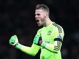 David de Gea is loving life during the Premier League game between Manchester United and Stoke on February 2, 2016