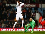 Christian Benteke reacts as he is foiled by a tiny Darren Randolph during the FA Cup fourth-round replay between West Ham United and Liverpool  on February 9, 2016