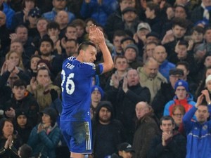 John Terry applauds as he leaves the pitch during the Premier League game between Chelsea and Newcastle United on February 13, 2016