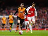 Nick Powell and Mathieu Flamini in action during the FA Cup game between Arsenal and Hull City on February 20, 2016