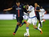 Thiago Silva and Diego Costa in action during the Champions League encounter between Paris Saint-Germain and Chelsea on February 16, 2016