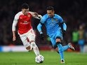 Neymar and Alex Oxlade-Chamberlain during the Champions League game between Arsenal and Barcelona on February 22, 2016