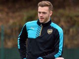 Calum Chambers during a training session ahead of the Champions League clash between Arsenal and Barcelona on February 22, 2016
