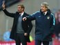 Jurgen Klopp and Manuel Pellegrini during the League Cup final between Liverpool and Manchester City on February 28, 2016