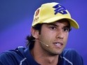 Sauber's Felipe Nasr takes part in a press conference at the Interlagos pits on November 12, 2015