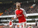 Aaron Ramsey celebrates scoring the opener during the Premier League game between Tottenham Hotspur and Arsenal on March 5, 2016