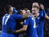 Jamie Vardy celebrates with Andy King during the Premier League game between Leicester City and West Bromwich Albion on March 1, 2016