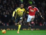 Timothy Fosu-Mensah of Manchester United and Odion Ighalo of Watford battle for the ball on March 2, 2016