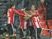 Athletic players celebrate after scoring during the Europa League game between Athletic Bilbao and Valencia on March 10, 2016