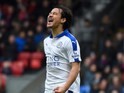 Shinji Okazaki reacts to a missed chance during the Premier League game between Crystal Palace and Leicester City on March 19, 2016
