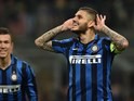 Mauro Icardi celebrates scoring a penalty during the Serie A match between Inter and Torino on April 3, 2016