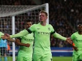 Kevin de Bruyne continues to celebrate scoring during the Champions League quarter-final between Paris Saint-Germain and Manchester City on April 6, 2016