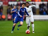 Oscar and Leroy Fer in action during the Premier League game between Swansea City and Chelsea on April 9, 2016