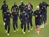 Manchester City players in training on April 11, 2016