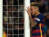 Neymar copulates with the goalpost during the La Liga game between Barcelona and Valencia on April 17, 2016