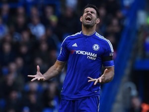 Diego Costa is unhappy with a missed chance during the Premier League game between Chelsea and Manchester City on April 16, 2016