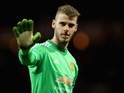 David De Gea answers a personal question during the Premier League game between Manchester United and Crystal Palace on April 20, 2016