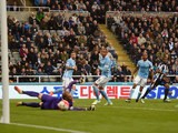 Vurnon Anita beats Joe Hart to equalise for Newcastle United against Manchester City in the Premier League on April 19, 2016