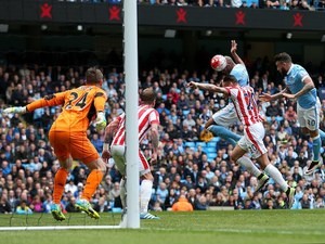 Fernando scores the opener during the Premier League game between Manchester City and Stoke City on April 23, 2016