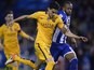 The delightful Marc Bartra gears up to score the seventh during the La Liga game between Deportivo La Coruna and Barcelona on April 20, 2016