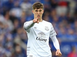 John Stones sees something he likes during the Premier League game between Leicester City and Everton on May 7, 2016