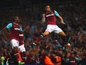 Winston Reid grabs the winner during the Premier League game between West Ham United and Manchester United on May 10, 2016