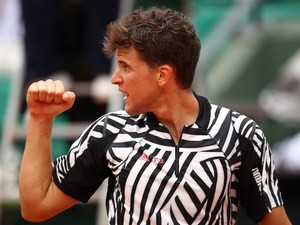 Dominic Thiem celebrates a point during the French Open on May 28, 2016