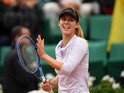 Tsvetana Pironkova of Bulgaria celebrates victory over Agnieszka Radwanska at the French Open at Roland Garros on May 31, 2016