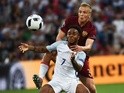 Raheem Sterling and Igor Smolnikov during the Euro 2016 Group B game between England and Russia on June 11, 2016