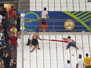 Fans clash after the Euro 2016 Group B game between England and Russia on June 11, 2016