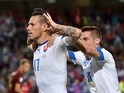 Marek Hamsik celebrates scoring during the Euro 2016 Group B game between Russia and Slovakia on June 15, 2016