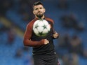 Sergio Aguero warms up ahead of the Champions League game between Manchester City and Celtic on December 6, 2016