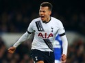 Dele Alli celebrates scoring during the game between Everton and Tottenham Hotspur on January 3, 2016