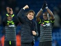 Chelsea manager Antonio Conte celebrates after his side's Premier League victory over Leicester City at the King Power Stadium on January 14, 2017