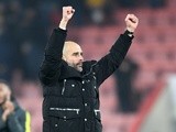 Manchester City manager Pep Guardiola at the final whistle of their 2-0 win over Bournemouth on February 13, 2017