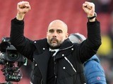 Pep Guardiola celebrates after the Premier League game between Southampton and Manchester City on April 15, 2017`