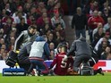 Marcos Rojo lies injured during the Europa League game between Manchester United and Anderlecht on April 20, 2017