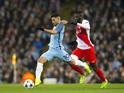 Tiemoue Bakayoko and Sergio Aguero during the Champions League match between Manchester City and AS Monaco on February 21, 2017