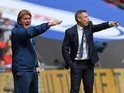 Managers Neil Harris and Stuart McCall during the League One playoff final between Bradford City and Millwall on May 20, 2017