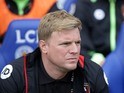 Eddie Howe watches on during the Premier League game between Leicester City and Bournemouth on May 21, 2017