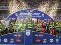 Huddersfield Town celebrate promotion to the Premier League on May 29, 2017